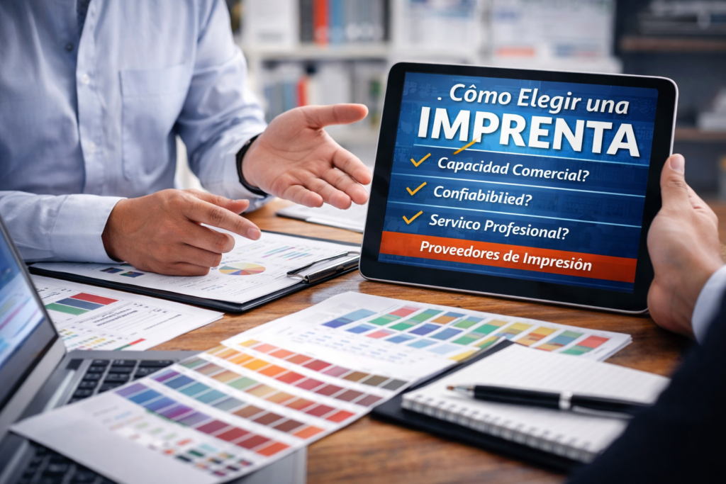 Muestra dos personas conversando sobre el como elegir una imprenta.