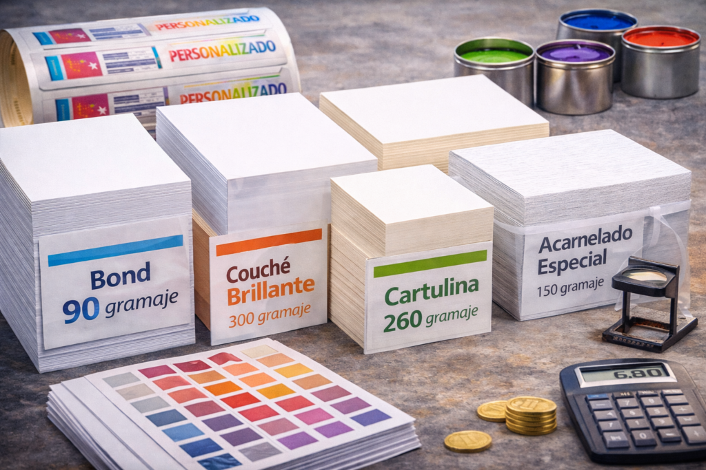 Muestra diferentes tipos de papel.