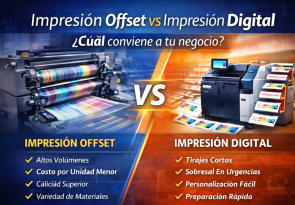 Imagen muestra la comparativa entre impresión offset vs digital