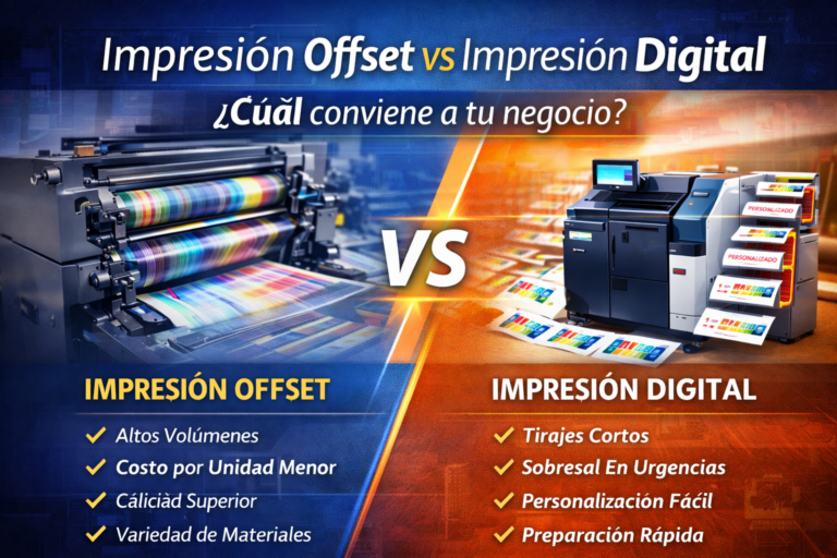 Imagen muestra la comparativa entre impresión offset vs digital